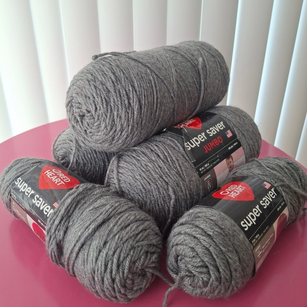 Red Heart Super Saver Yarn Lot Grey Heather 3 Jumbo 2 Standard Skeins 40oz Total